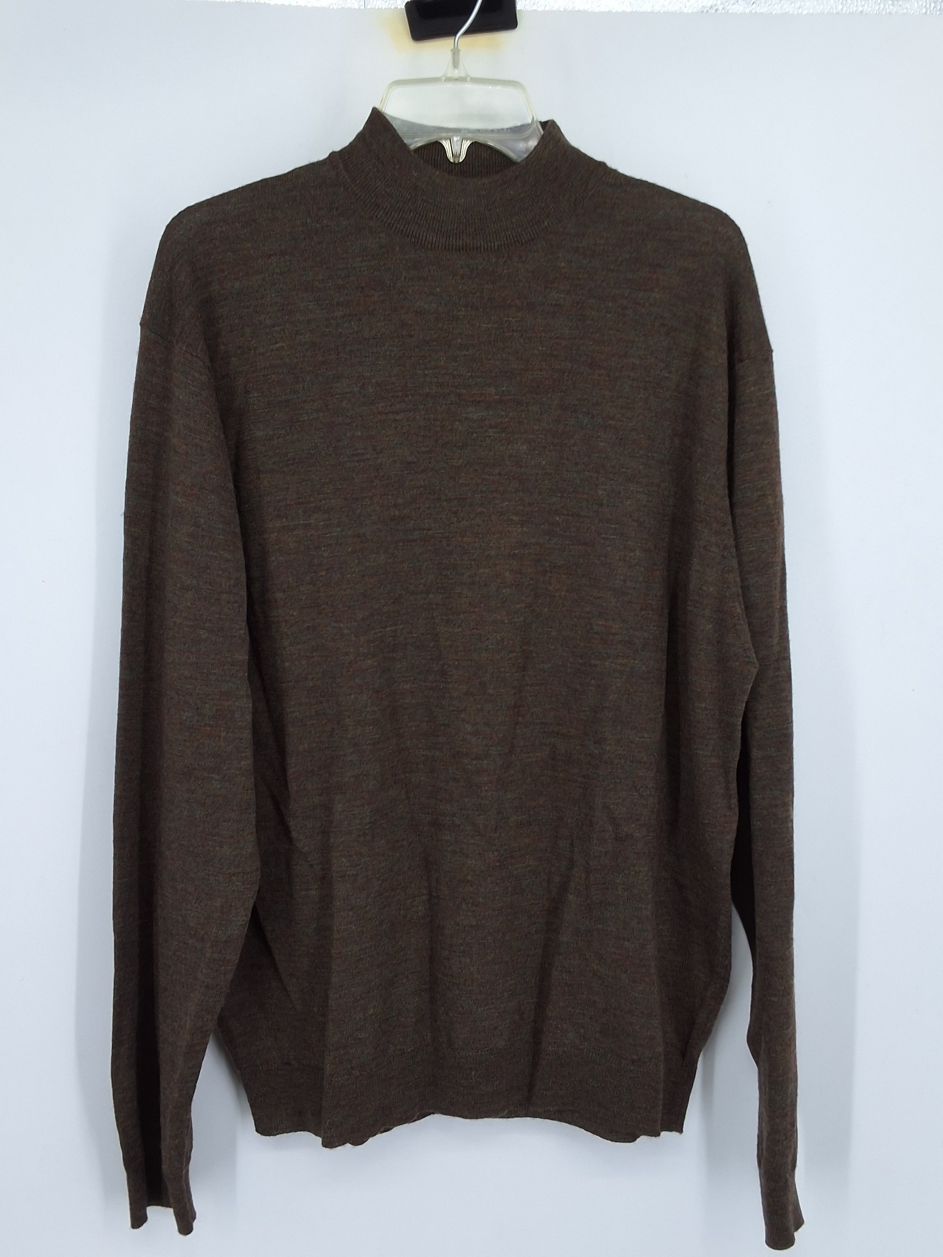 Villini Brown Green Large Merino Wool Mock Turtleneck Sweater